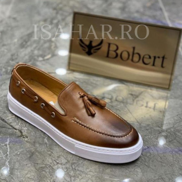 Mocasini barbati, piele naturala 100% maro, model premium, ISAHAR