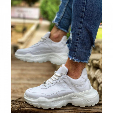 Pantofi sport albi, casual, cu talpa inalta din spuma