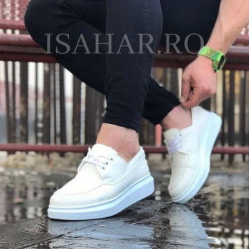 Pantofi sport barbati, albi, foarte usori si comozi, un model special, ISAHAR