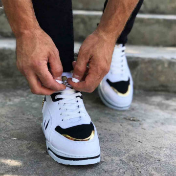 Pantofi sport barbati albi, model VRS premium, cu aplicatii negre, ISAHAR