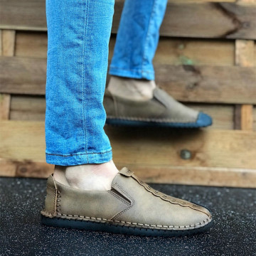 Pantofi sport barbati, maro inchis, fara siret, piele ecologica