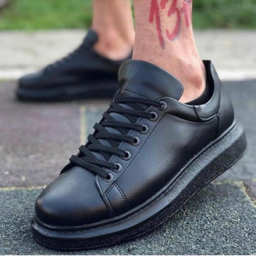 Pantofi sport barbati, model casual, cu talpa inalta, negri, ISAHAR