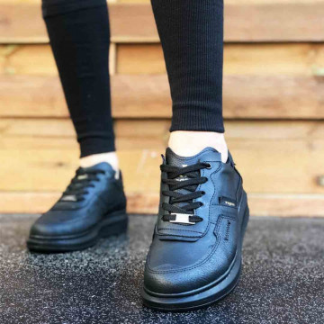 Pantofi sport barbati, negri, cu talpa inalta din spuma, ISAHAR