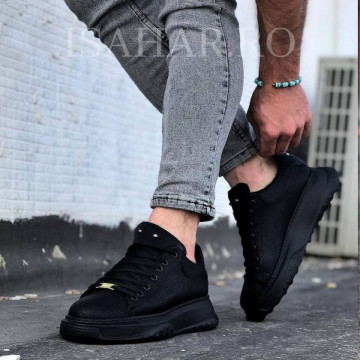 Pantofi barbati, negri, cu aplicatii colorate, ISAHAR la preturi mici