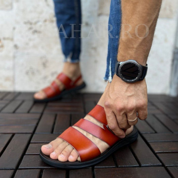 Sandale barbati, maro, model Earth, casuaI, ISAHAR