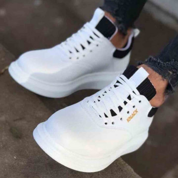 Sneakers barbati premium, albi, talpa din spuma cusuta, model SNK, ISAHAR