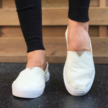Espadrile barbati, albe, din PIELE NATURALA, ISAHAR