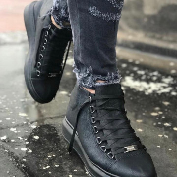 Ghete barbati casual negre, cu siret si talpa custa din spuma