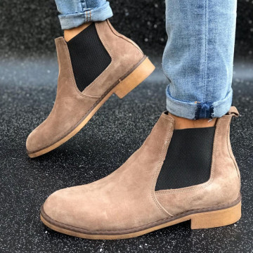 Ghete barbati casual, piele naturala maro, cusute, model casual, talpa flexibila