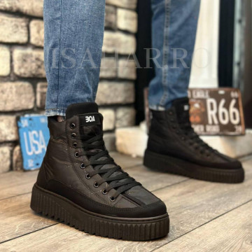Ghete barbati, negre, model Napoli, casual, ISAHAR