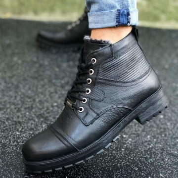 Ghete barbati piele naturala, negre, imblanite, talpa antiaderenta