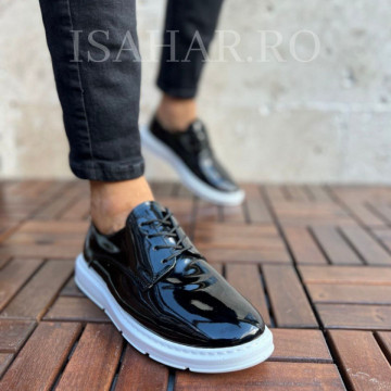 Mocasini barbat lacuiti, talpa alba, casual, usori si cusuti, ISAHAR