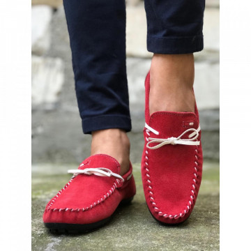 Mocasini barbati, rosii, din PIELE NATURALA, ISAHAR