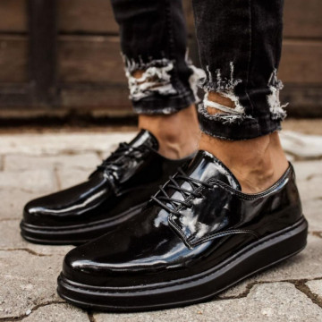 Pantofi casual barbati, negri, confortabili, inchidere cu siret, ISAHAR