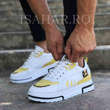 Pantofi sport albi, VRS premium, cu aplicatii aurii, ISAHAR