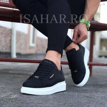 Pantofi sport barbati, clasici, casual, negri, talpa inalta din spuma, nou, ISAHAR