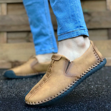 Pantofi sport barbati, maro, fara siret, piele ecologica
