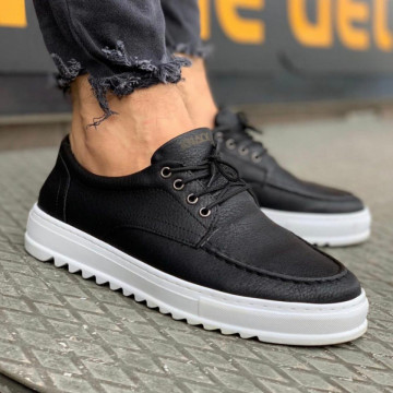 Pantofi sport barbati, negri, din piele ecologica, inchidere siret