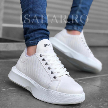 Pantofi sport premium, albi, model casual, ISAHAR