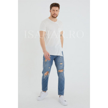 Tricou barbati BREEZY, alb, casual, din materiale premium, ISAHAR