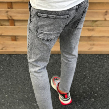 Blugi barbati, gri, croiala super sleem, material bumbac 97%, model premium, ISAHAR