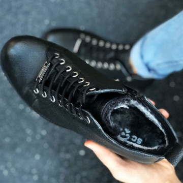 Ghete barbati piele naturala imblanite, model casual negre
