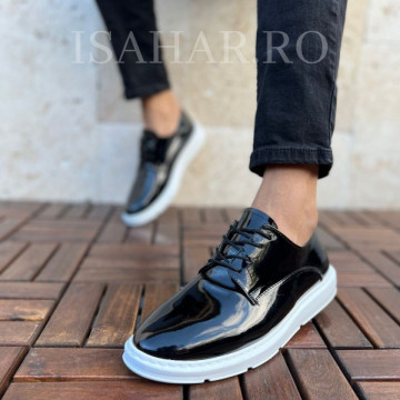 Mocasini barbat lacuiti, talpa alba, casual, usori si cusuti, ISAHAR