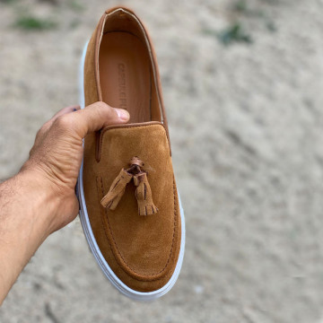 Mocasini barbati, 100% piele naturala intoarsa, maro, casual, ISAHAR