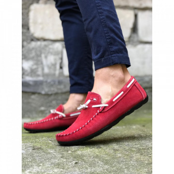 Mocasini barbati, rosii, din PIELE NATURALA, ISAHAR