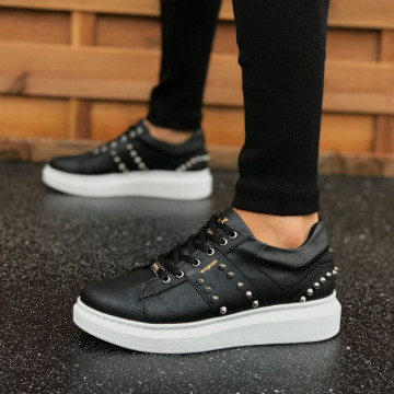 Pantofi sport barbati negri, cu aplicatii metalice, talpa din spuma