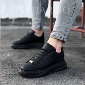 Pantofi sport barbati, negrii, cu trei aplicatii metalice, casual, ISAHAR