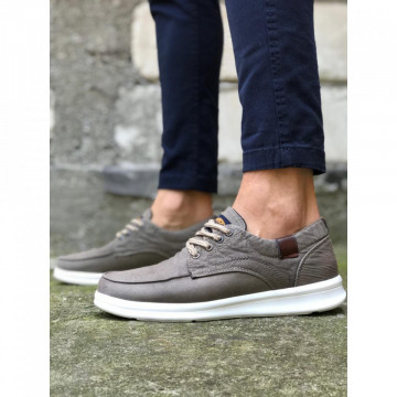 Pantofi sport casual gri, cu siret si talpa din spuma