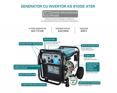 Generator de curent 8 kW inverter - benzina - Konner & Sohnen - KS-8100iE-ATSR