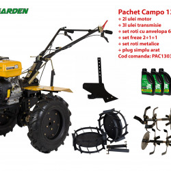 Pachet motocultor Campo 1303, benzina, 13CP, 2+1 trepte, accesorii, ulei motor si transmisie incluse