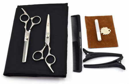 Set foarfece de tuns si filat Ardette model Opax10 cu 7 piese pelerina, clame si piepten pentru frizerie