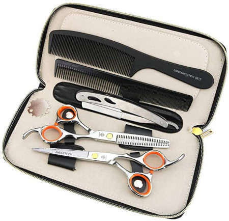 Set profesional foarfeca de tuns si filat Balmus2 marime 6" cu geanta, brici metalic si piepteni pentru frizerie salon coafor