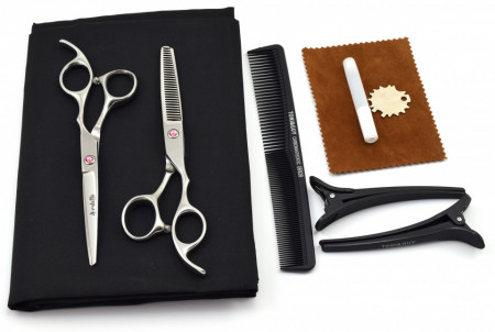 Set foarfece de tuns si filat Ardette model Opax09 cu 7 piese manta, clipsuri si piepten pentru frizerie