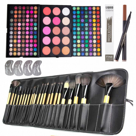 Set trusa machiaj complet Iolanda cu farduri 183 culori, 24 pensule, marker tatoo sabloane sprancene