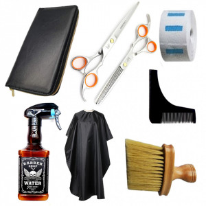 Set ustensile si accesorii frizerie coafor Turings cu foarfeca tuns filat