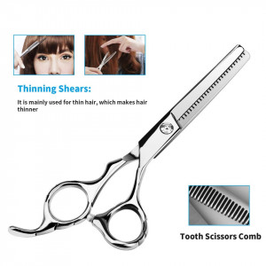 Foarfeca de tuns si filat profesionala set 2 bucati Sunset 6" cu gentuta depozitare, piepten, clame metalice pentru frizerie coafor salon