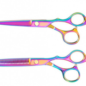 Kit frizerie coafor cu foarfeca tuns filat curcubeu brici din inox, pieptan barba, manta, pelerina Davis