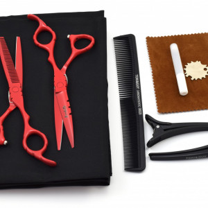 Set foarfece de tuns si filat Ardette model Opax08 cu 7 piese manta, clipsuri si piepten pentru frizerie