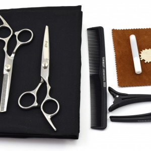 Set foarfece de tuns si filat Ardette model Opax10 cu 7 piese pelerina, clame si piepten pentru frizerie