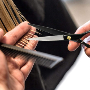 Set foarfece de tuns si filat Nirvana 6" negru cu geanta depozitare, pelerina pentru frizerie coafor salon
