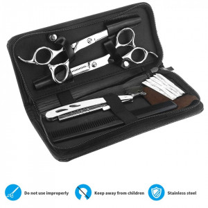 Foarfeca de tuns si filat profesionala set 2 bucati Bankok 6" cu geanta depozitare, piepten, brici metalic pentru frizerie coafor salon