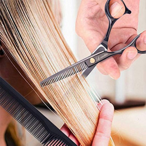 Set foarfeca de tuns si filat negru Ardette Fabio02 marime 6" si pieptan carbon pentru frizerie salon