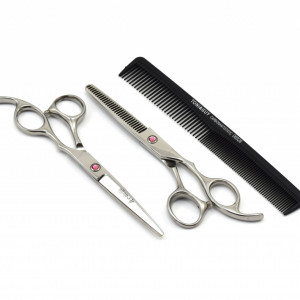 Set frizerie coafor Ardette model Opax02 cu 11 piese cu foarfeca de tuns si filat, pelerina, pamatuf, pulverizator, piepten si etui