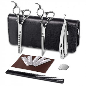 Foarfeca de tuns si filat profesionala set 2 bucati Bankok 6" cu geanta depozitare, piepten, brici metalic pentru frizerie coafor salon