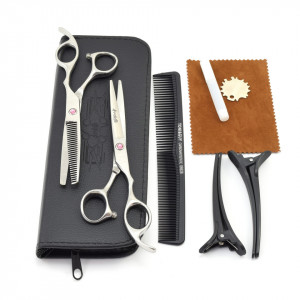 Set frizerie coafor Ardette model Opax02 cu 11 piese cu foarfeca de tuns si filat, pelerina, pamatuf, pulverizator, piepten si etui