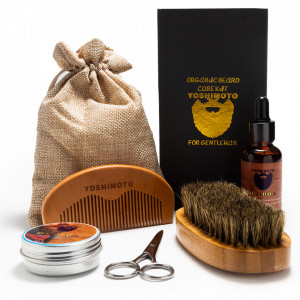 Set barber pentru ingrijire barba barbati cu ulei foarfeca pentru mustata